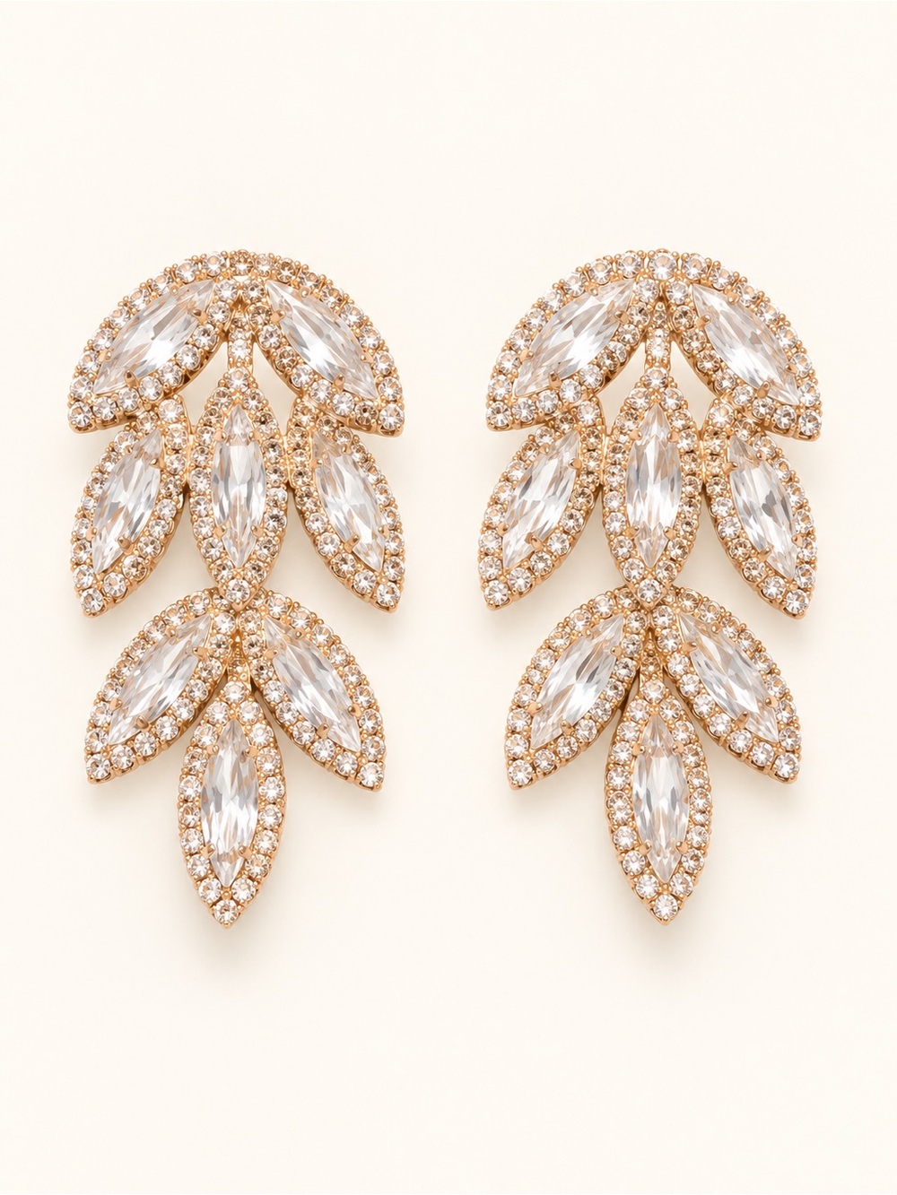 Gold-Tone Crystal Leaf Drop Earrings - Clear
